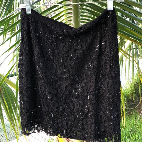 INC International Concepts Dresses & Skirts - Black beaded mini skirt with a scallop hem